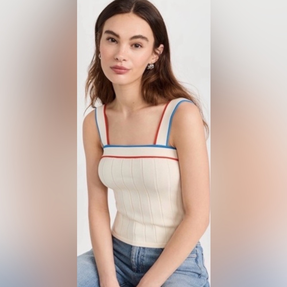 Kule Loulou Cream Knit Tank Top with Red & Blue Trim